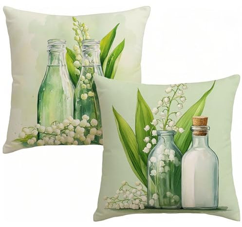 Cuscini da Esterno Set di 2 Senape Impermeabili Cuscini per Divano 35x35 cm, Pianta Copricuscini Velluto Quadrati Moderni Decorativi Cushion Covers per Soggiorno Balcone Divano Giardino Patio A-2