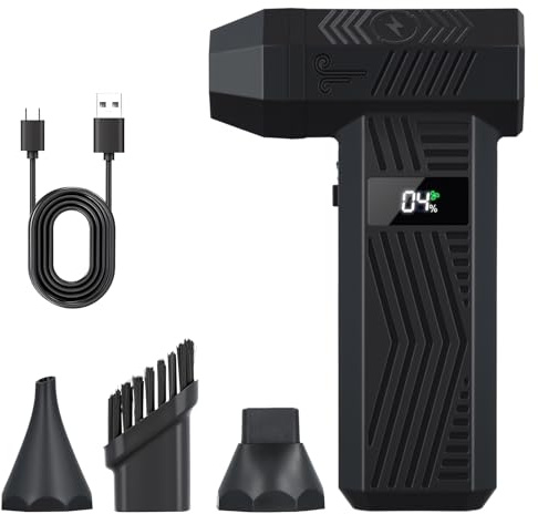 Plumero de Aire Comprimido，Potente 4 Velocidades 200000 RPM，Batería Recargable de 200000 mAh，Con Luz LED, para Ordenador, Coche, Oficina,Sofá，Sustituto de Aire Comprimido (Negro)