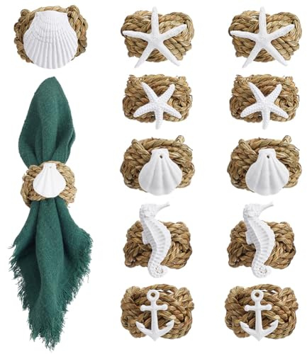 NBEADS 12 pz 6 anelli per Tovaglioli In Stile Costiero, Ornamenti In Resina, Stelle Marine, Cavallucci Marini Porta Tovaglioli Nautici per Decorazioni Da Tavola per Matrimoni In Spiaggia e Cene.