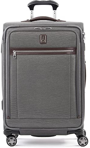 Travelpro Platinum Elite Softside erweiterbares aufgegebenes Gepäck, Spinner-Koffer mit 8 Rädern, TSA-Schloss, Herren und Damen, Vintage-Grau, kariert, mittelgroß, 72x47x30 cm