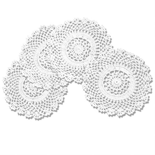 4 PCS White 6 Inch Round 100% HANDMADE Crochet Lace Coaster Placemats Doilies