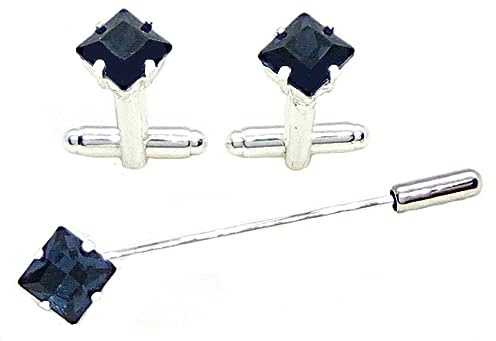 Spilla per Cravatta con Gemelli da Uomo Set Blu per Sposo Polsini e spilli da Camicie Made in Italy