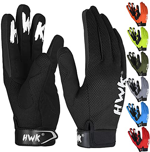 HWK Motorcycle Gloves for Men & Women - Comfortable Tactical Riding Gear w/Non Slip Neoprene Palm Padding, Temp. Resistant Design, Motorcycle Accessories for Men & Women, XL Black Bike Gloves