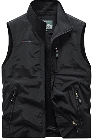 Oralidera Herren Outdoor-Weste Leichte Funktionale Arbeitsweste mit Vielen Taschen Anglerweste Jagd Wandern ärmellose Jacke Camping Fotografie Weste, Schwarz, XL