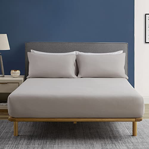 DAPU Spannbettlaken Halbleinen, 160×200cm Bettlaken mit 30cm Tiefe Tasche für Matratze, Weiches Atmungsaktives Leinen Baumwolle Spannbetttuch, Hohe Matratzenbezug, Grau