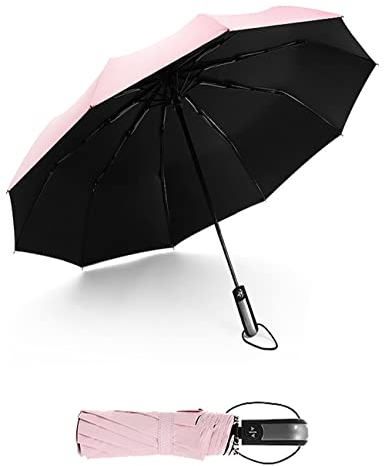 LBRWOX UV-Sonnenschirm, kompakt, faltbar, Reise-Regenschirm, automatisches Öffnen, Schließen, kompakt, faltbar, Regenschirme für Damen und Herren, blockiert (Rosa)