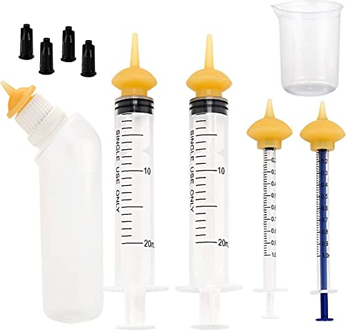 Gufastoe Haustier Fütterung Silikon Nippel mit Flasche und Spritzen für Welpen Hund Katze oder andere Haustiere (Modell 3)