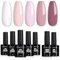 TOMICCA Vernis Semi Permanent, 5 Couleurs Vernis à Ongles Avec Base Coat &Top Coat No Wipe, Blanc Rose Violet Gel UV Semi Permanent Soak Off Salon French Manucure, 7 x 8ml