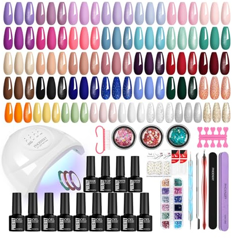 PHOENIXY Gel Nail Polish Set with 48W U V/LED Nail Lamp, 36 Colours Gel Nail Polish with 4 Base Top Coats Professional Manicure Gel Nail Kit Gift for Women