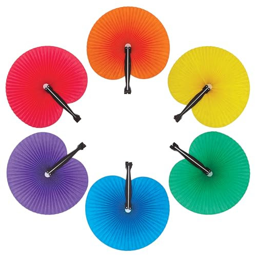 Baker Ross FN144 Ventagli a mano dai colori vivaci - Confezione da 12, Ventagli di carta per l'artigianato, ventagli decorativi pieghevoli a mano
