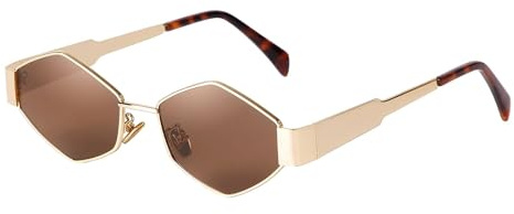 ADEWU Lunettes de soleil pour femme - Or vintage - Lunettes étroites hexagonales - Cadre en métal rétro UV400, Doré/marron