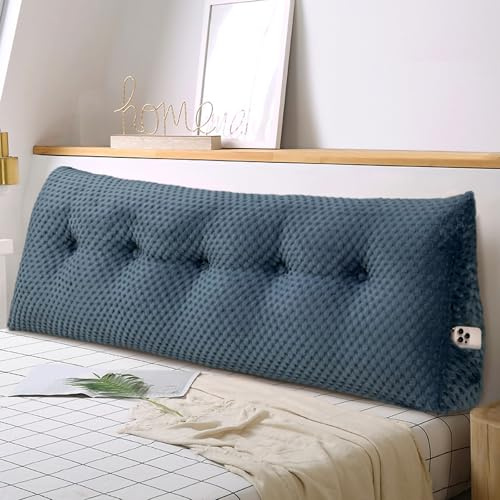 Mjuk kilkudde säng, stor ryggkudde, bekväm och stödjande, läskudde, väggkudde, ländryggskudde för soffa och sängar, stödkudde, nackkudde med avtagbart överdrag (marinblå – 150 x 20 x 50 cm)