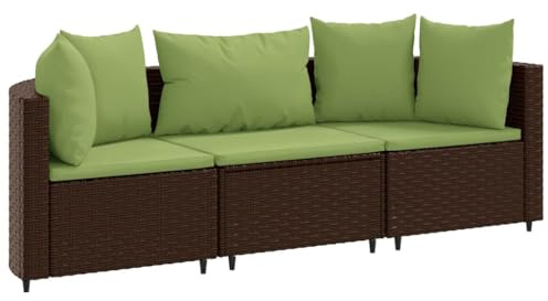 vidaXL Salon de Jardin avec Coussins 3 pcs Marron résine tressée, Ensemble de canapés d'extérieur, canapé d'angle de Jardin, Salon de Jardin d'angle