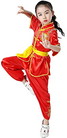 Kinder Kung Fu Anzug Auftrag tragen Tai Chi Uniform traditionelle chinesische Kampfkunst Dragon Kleidungsstück Set red-180cm