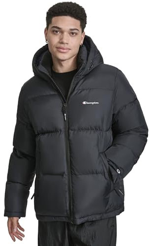 Champion Men's Heavy Weight Puffer with Adjustable Hood Jacket, Black, M