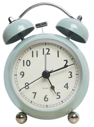 Sveglia da Comodino Silenziosa Sveglia con campanello in metallo creativo retrò Orologio da tavolo semplice Orologio da tavolo al quarzo luminoso silenzioso senza Ticchettio(Green)