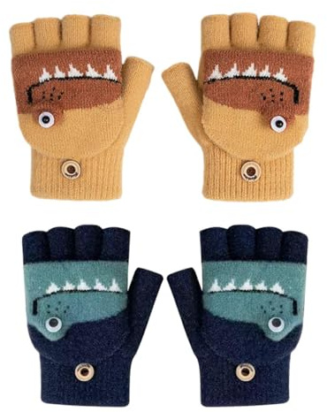 CVDYWDJIE 2 par krokodilhandskar, söta babyhandskar, varma höst- och vinterhandskar, flip-flops fingerlösa handskar, mjuka stickade handskar, Marinblå, M
