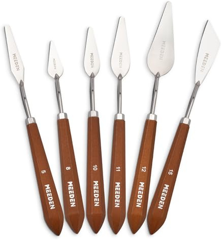 MEEDEN Artist Palette Knife Set: 6Pcs Stainless Steel Art Scraper Knives | Pallet Knives with Wooden Handle, Art Supplies for Oil Acrylic Colors Mixing