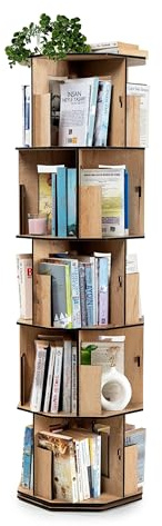 Vigo Wood bücherregal klein in Eichenoptik – 5 stufiges drehbares Bücherregal aus Verbundholz, platzsparend & modern für Kinder bücherregal, bücherschrank