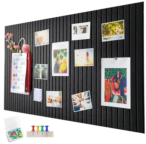 Bacheca in Sughero Autoadesiva 60x40 cm,Lavagna Sughero da Parete,Lavagna di Sughero in Feltro,Bacheca in Feltro,Bacheca da Parete con 30 Puntine per Foto e Appunti in Casa e Ufficio，Black