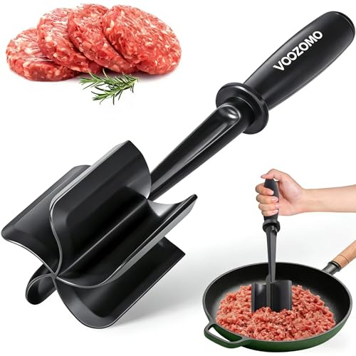 Hackfleisch Zerkleinerer Kartoffelstampfer mit 5 Klingen, VOOZOMO Meat Chopper Fleischzartmacher Hitzebeständiges Nylon-Küchenutensil, Schont Antihaftpfannen & ideal für Rind Putenhack
