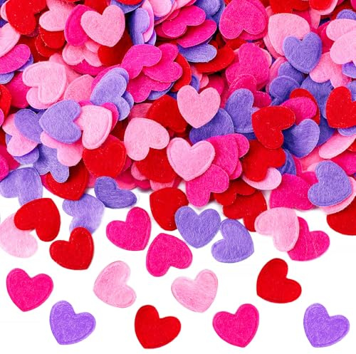 MARFOREVER 500 Pcs Valentine Heart Confetti, Valentine's Day Felt Confetti Red Pink Rose Purple Love Heart-Shaped Table Sprinkles Scatter for DIY Crafts Romantic Valentines Wedding Table Decorations