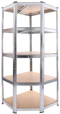 BELKO® Étagère d'angle pour charges lourdes CO210 galvanisée, étagère de rangement et étagère de cave pour coins, étagère en métal avec 5 étagères, étagère emboîtable jusqu'à 875 kg extrêmement