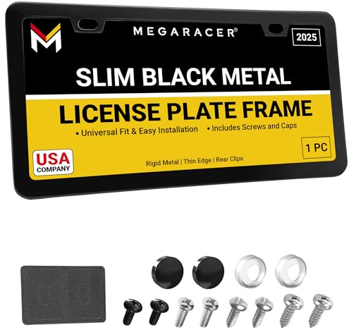 Premium Slim Matte Black License Plate Frame – 1 Piece, Rust-Free Stainless Steel & Rattle-Free, Street Legal, Universal with Screw Caps, Thin Edged Metal Front or Rear Car Tag Holder for Men & Women