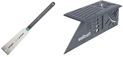 Wolfcraft 6951000 Scie Japonaise, 570 mm - pour bois, plastique et stratifiés & 5208000 Équerre 3D d'onglet 150 x 275 x 66 mm - Traçage angle de 45° à 90°