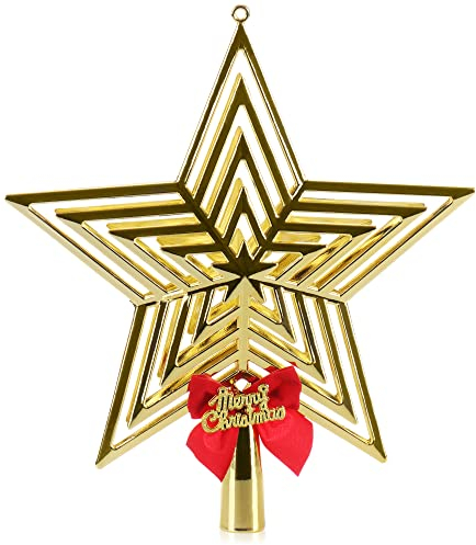COM-FOUR® Goldfarbene Christbaumspitze in Stern-Form - Stern für die Weihnachtsbaum-Spitze - Weihnachtsbaumschmuck - Christbaum-Schmuck aus Kunststoff