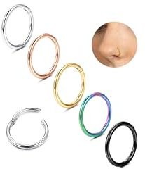 Milacolato 5Pcs 18G 20G Titanio Piercing Naso Anelli 8MM/10MM/12MM Setto Clicker Anello Cerchio Multi-Colore Incernierato Dell'orecchio Daith Trago Cartilagine Anelli Labbro Monili Penetranti-20G10mm