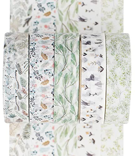 YUBX 5 Rolls Washi Tape Set Creative Basic Skinny Decorative Tapes for Arts, DIY Crafts, Bullet Journals, Planners, Scrapbooking, Wrapping (Vine)