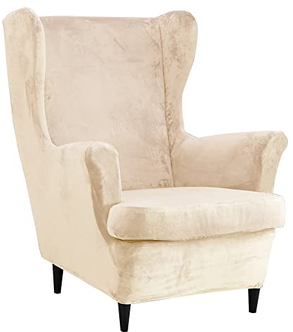 Meigeh Fundas de sillón orejero Cubierta de Silla con alas de Terciopelo 2 Piezas 1 Plaza Funda para Sillon de Orejas Terciopelo