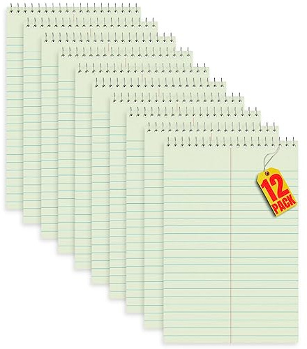 Always23 Steno Pads Book Gregg Rule 6 x 9 Green Tint, Top Bound Spiral Steno Book - 80 Sheets, 12 Pack