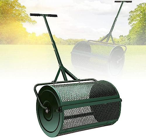 RayGenius éPandeur De Compost 24, éPandeur De Terre VéGéTale, De Terre, De Semences en Rouleau avec PoignéE en T RéGlable, éPandeur LéGer en MéTal pour La Cour,Green-Separate40x60cm