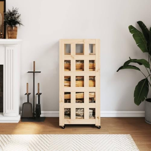 Gecheer Log Holder with Wheels 40x49x110 cm Solid Wood Pine Arts and Entertainment Model832327