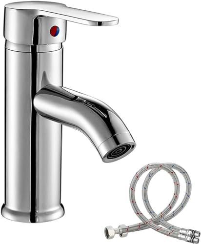 Robinet Salle de Bain,Robinet Eau Chaud Froid,Robinet de Bassin pour Salle de Bain,Robinet Lavabo en Chromé Plaqué avec Tuyau,pour Salle de Bain Cuisine Lavabo