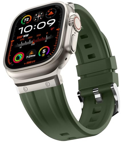 Tasikar Sportband Kompatibelt med Apple Watch Ultra 49mm/45mm/44mm/42mm - Rostfritt Stål Metall Silikon Ersättningsrem för iWatch Ultra 2 Series 9 8 7 6 5 4 3 2 1 SE