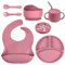 HIYAA Baby Weaning Set, Baby Feeding Supplies for Toddlers (Set of 7)-Includes Water Bottle, Suction Bowl, Suction Plate, Spoon, Fork, Adjustable Bibs, Cup Lid & Straw & Snack Cup Lid