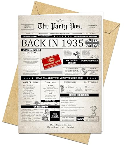 90:e födelsedagskort Happy Bday jumbo-kort för män eller kvinnor födda 1935 stora roliga gåvor för pappor eller mammor som turerar 90 år gammal. Vintage festdekor presentidéer för make fru. Retro