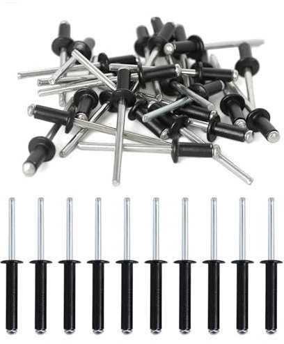 50 Piezas Remaches Ciegos de Aluminio con Brida Grande, Remaches de Aluminio con Cabeza Ancha, para Construcción, Automoción y Mobiliario, Uso Interior y Exterior (Noir, 4.8mm x 20mm)
