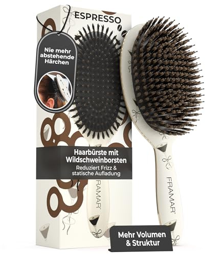 FRAMAR Soft Boar Bristle Hair Brush For Women – Boars Hair Brush For Women, Boar Brush For Fine Hair, Hairbrush For Fine Hair, Soft Bristle Brush For Slick Back, Volume and Shine - Espresso Martini
