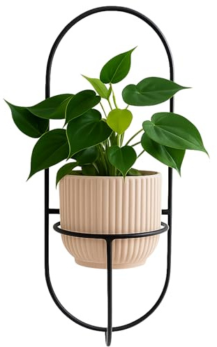 FRAMADO – Étagère Murale pour Plantes – Support Suspendu pour Fleurs – en Métal – Décoration Murale Moderne pour Salon, Chambre d’Ado, Cuisine – 18x21x50cm – Piano Noir