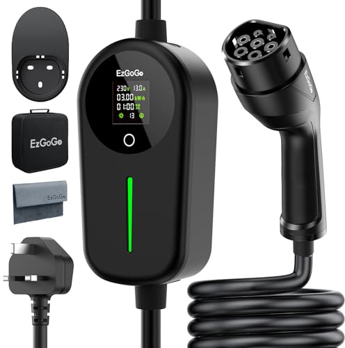 EzGoGo Caricatore EV 3 Pin Plug 65.62Ft/20M Tipo 2 Cavo di ricarica 3kW, [6/8/10/13A] Caricabatteria da auto elettrica IP65 Protezione avanzata cavo di ricarica per auto Adatto per veicoli elettrici e