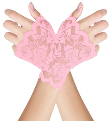DIPZO Gants Courts en Dentelle Sans Doigts pour Femme, Accessoires de Mariage, Bal, Soirée ou Déguisement, Rose