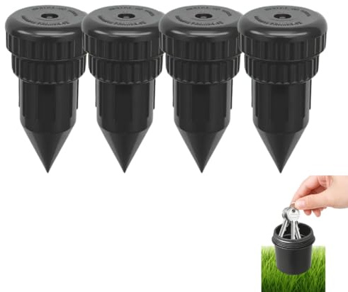 Pack 4 Caja fuerte pequeña aspersor, Escondedor llaves jardín césped, caja seguridad oculta con compartimento secreto, caja escondite ideal para llaves y objetos de valor, escondite dinero
