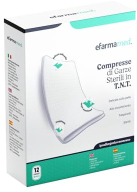 eFarmaMed 12 Compresse di Garza Sterili in TNT Garze Assorbenti Traspiranti per Medicazioni e Protezione Ferite, Dispositivo Medico Made in Italy (36x40 cm)