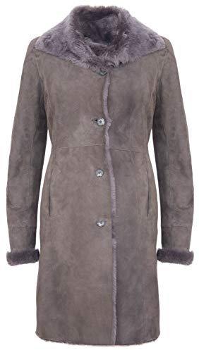 Infinity Leather dam 3/4 knappars grå merino skjuvning mocka fårskinn kappa