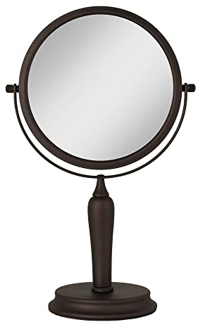 Anaheim by Zadro Kosmetikspiegel, drehbar, rund, 2 Glas-Vergrößerungen, Beauty-Make-up-Frisur für Schlafzimmer, Badezimmer, Tischplatte oder Theke (5X/1X, ölgeriffelte Bronze)