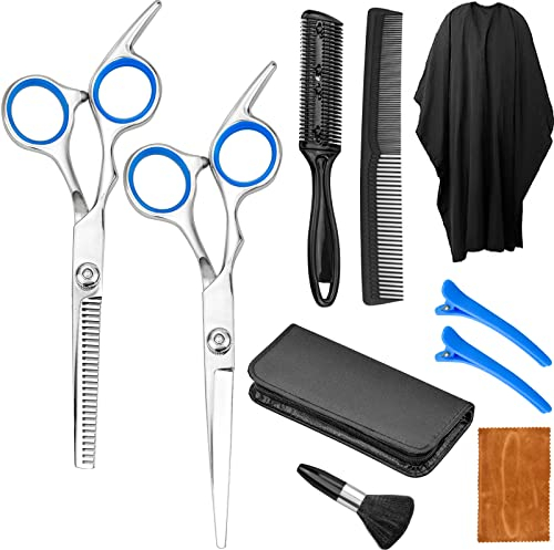 10Pcs Set Forbici Parrucchiere Set di Forbici per Capelli Professionale Forbici Barbiere Forbici per Sfoltire Forbici da Barba con Clip Mantello Pettine per Salone Famiglia Donna Uomo Bambino